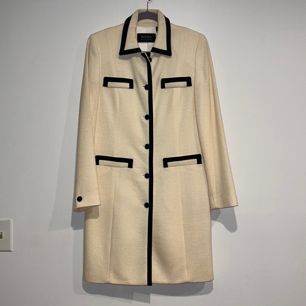 Dana Buchman Longline Blazer Evening Jacket Wool Blend Textured Knit Tweed